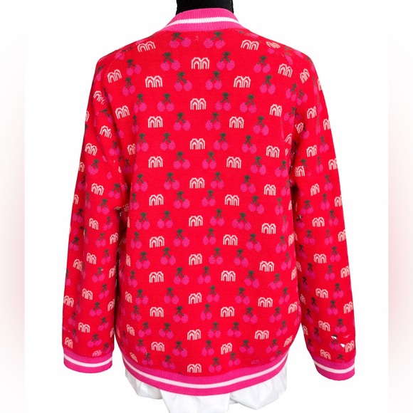 Maje Red Cherry Jacquard Knit Cardigan | Parisian Statement Sweater | Size 2 - Picture 6 of 11